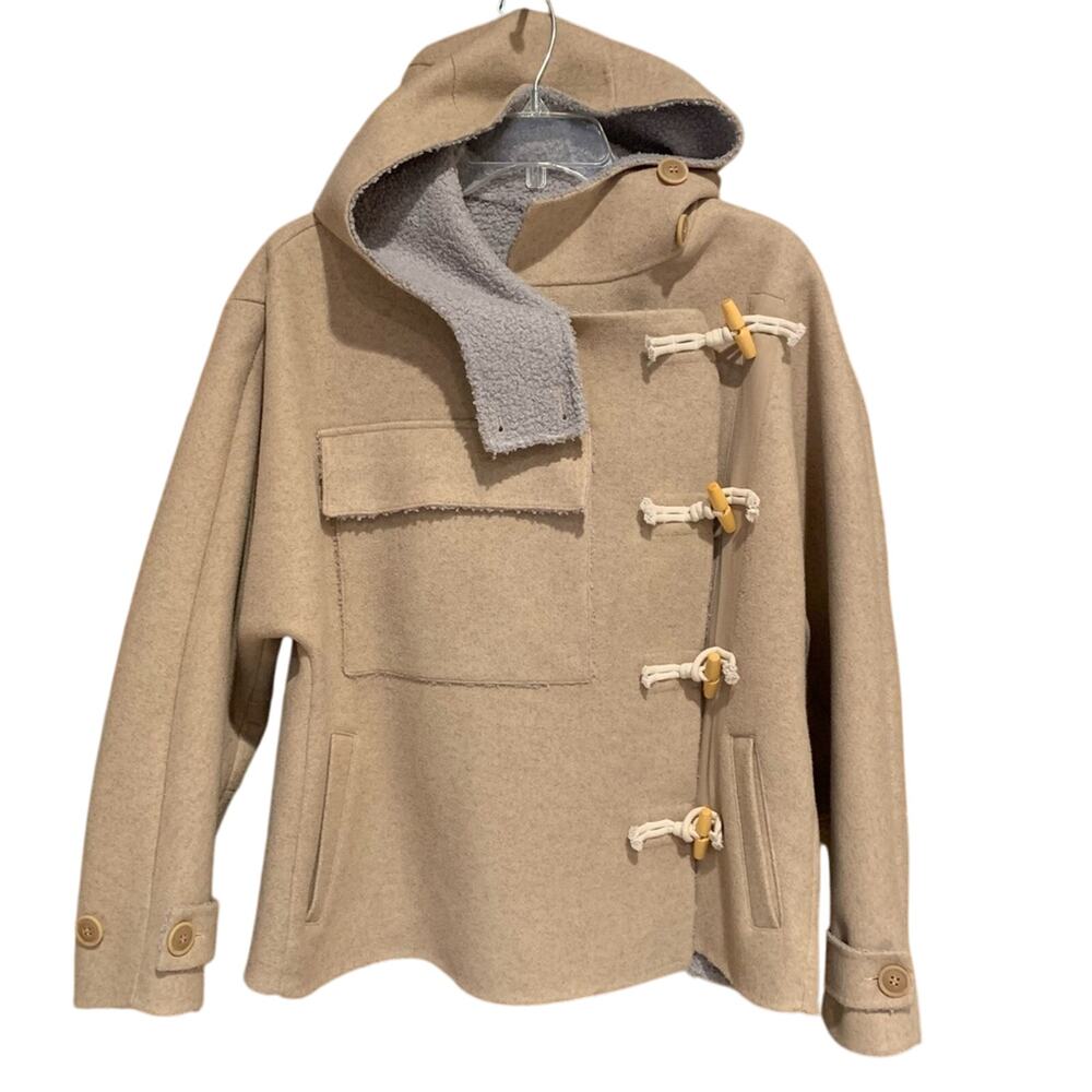 FP We The Free Womens Boho Slouchy Hooded Duffle Toggle Jacket Tan Size XS - Picture 9 of 15